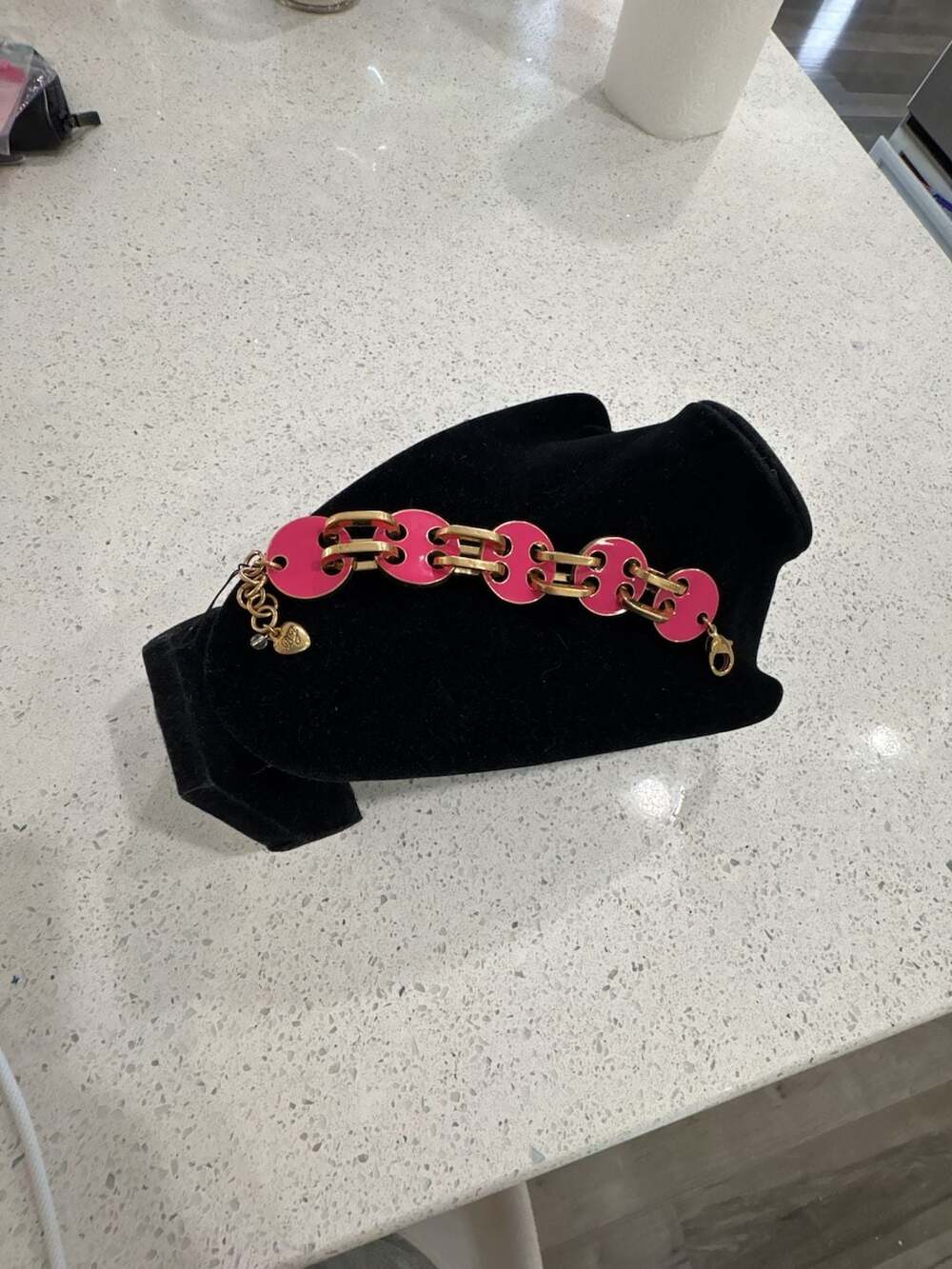 Betsey Johnson Pink Enamel Gold Tone Link Bracelet